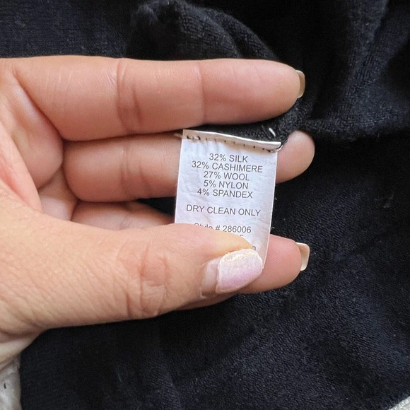 Trina Turk Cardigan Cashmere Silk Wool Black/cream Striped Pockets Sweater Sz M - Picture 8 of 9